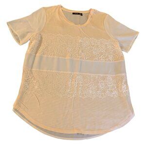 APT.9 Womens Cream Lace Trim T-Shirt Size Large